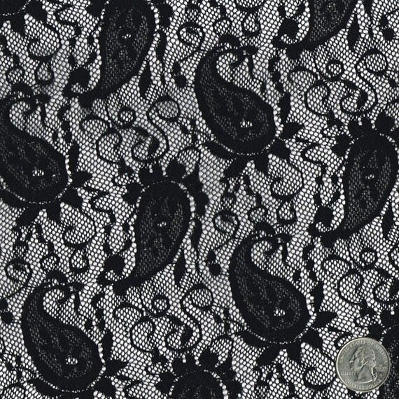 French Paisley Black Lace Fabric by the Yard Table by LaceFabrics