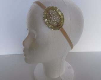 1920s Pearl Headband, flower girl, great gatsby Hair Accessories, Great Gatsby Headpiece 1920s Flapper Headband Pearl Gold Beaded Headdress