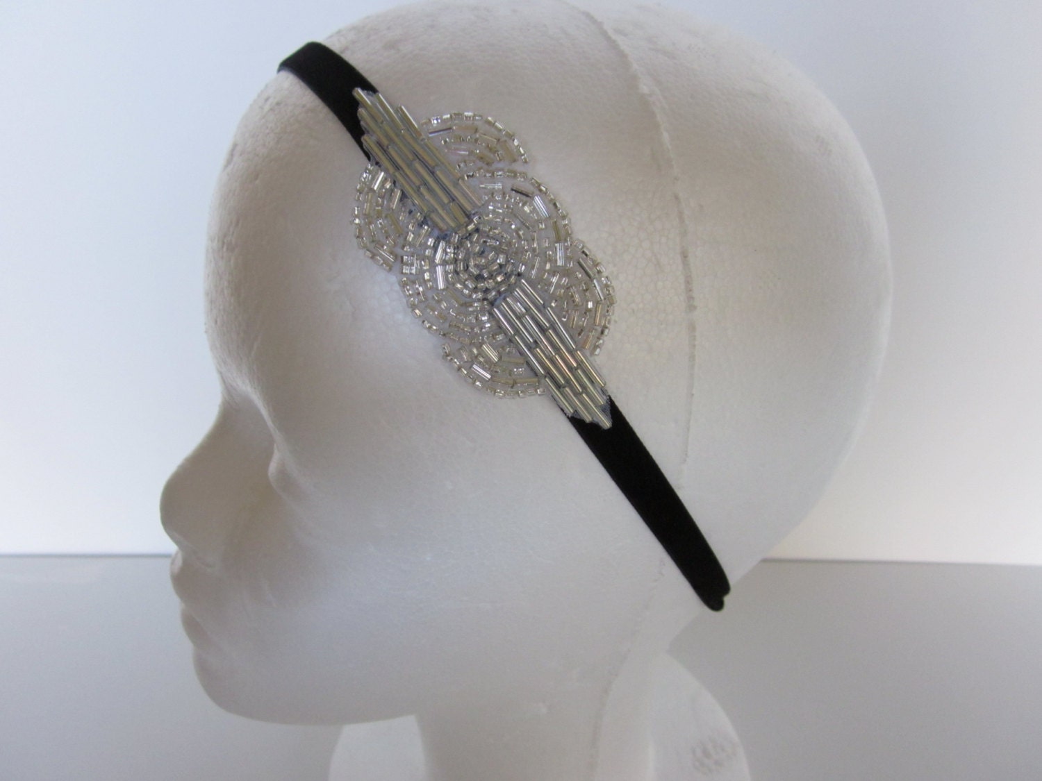 Silver Beaded Headband Art Deco 1920s Great Gatsby Headpiece