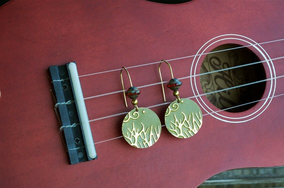 Painted brass tree earrings