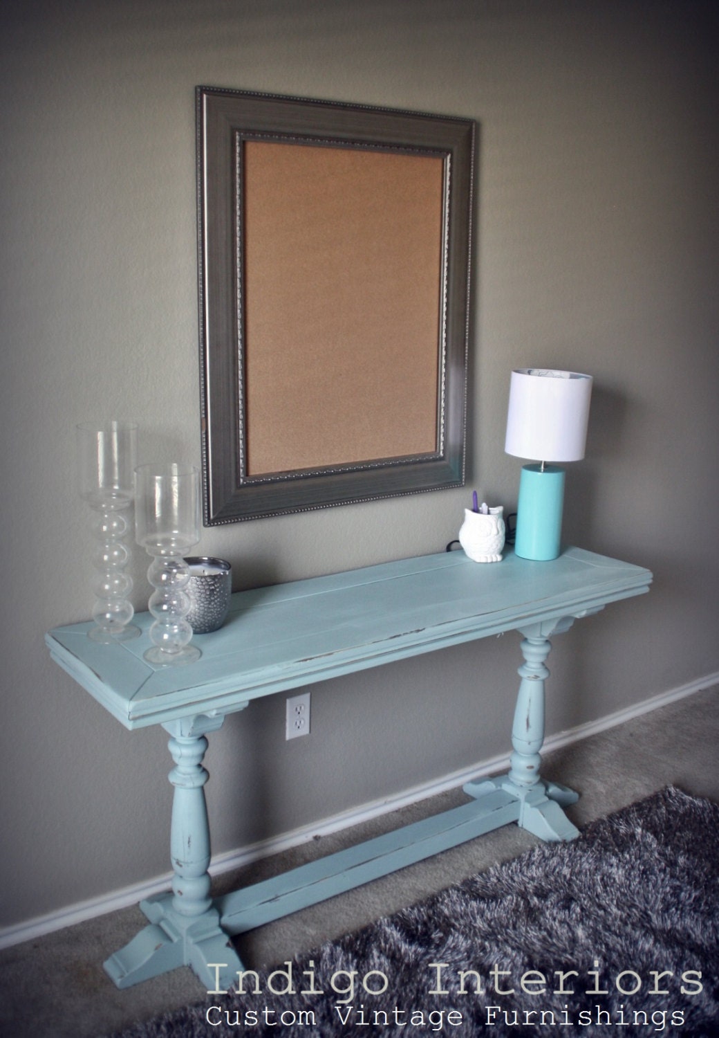 Vintage Sofa Table / Desk / Entry Table in Seafoam Blue.