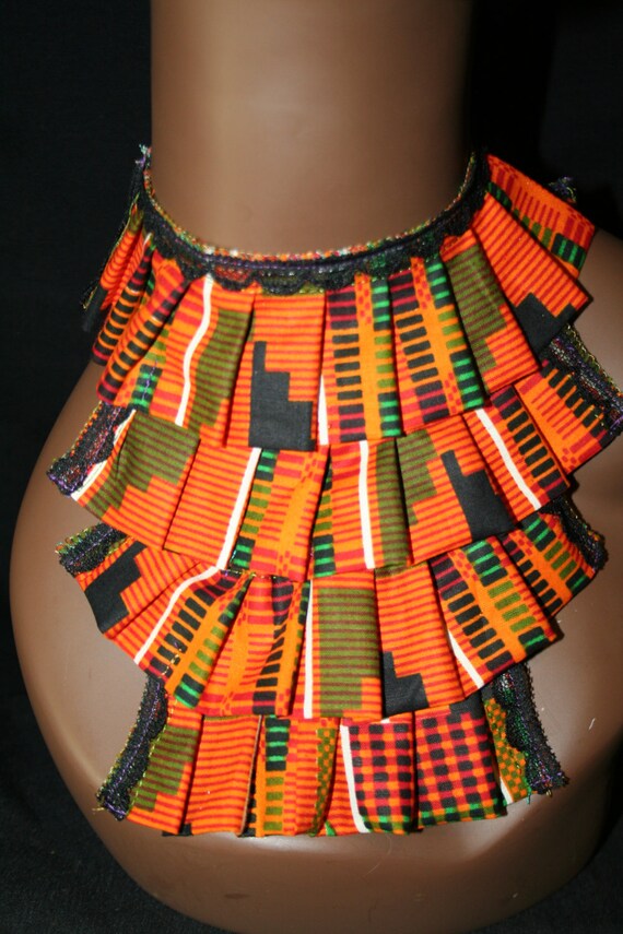 African FABRIC BIB NECKLACE /kente /wedding / Traditional