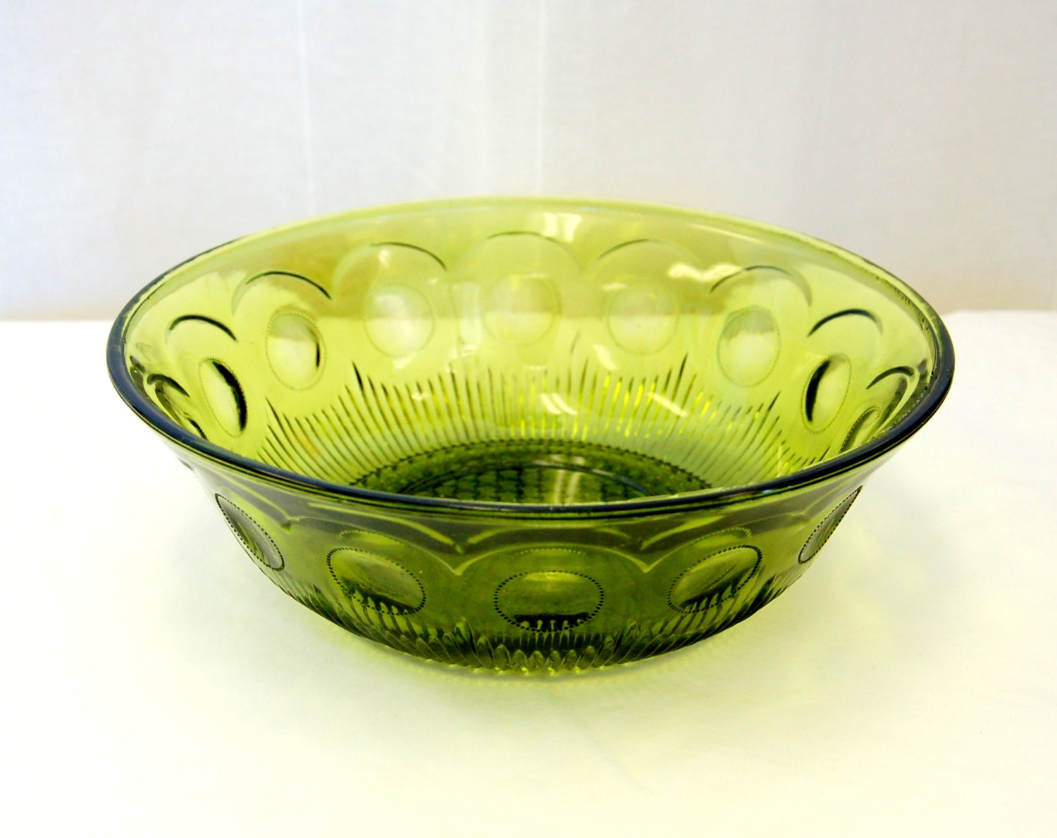 Intricately Designed Vintage Green Glass Decorated Bowl Candy Bowl