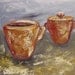 Coffee, Cup, Orange, Sugar Dish, Pottery, Original Painting, Cafe, Kitchen Art, Holiday, Birthday, Chef, Gift, Espresso, Drinks, Winjimir.