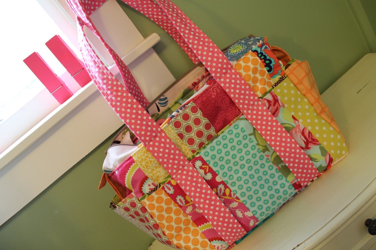 Baby Girl Girly Pink Patchwork Diaper Bag by WatermelonWishes