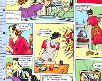 Dysfunctional Family Retro Comic Michael Miller Fabric 1 yard