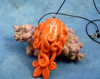 Coral Cuttlefish Necklace, Kawaii Handmade Polymer Clay Jewelry