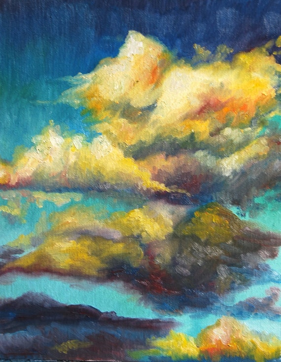 Clouds in Yellow Original Oil Painting Cloud Landscape