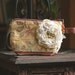 Rambling Rose Keepsake Zipper Pouch .. mahogany leather bottom oatmeal cream velvet chenille muted autumn hues fall olive taupe