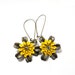 Flower Dangle Earrings, Yellow Enamel Flower, Antiqued Brass, Summer Fashion, Rustic Jewelry