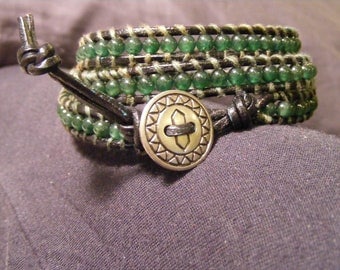 Green Jade Wrap Style Ladder Bracelet