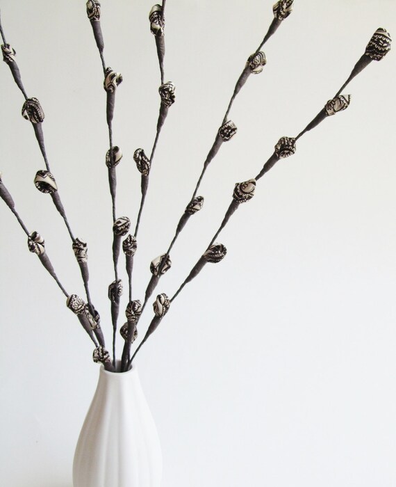 Fabric Pussy Willow Branches Brown Cream Paisley Stems Set Of 6