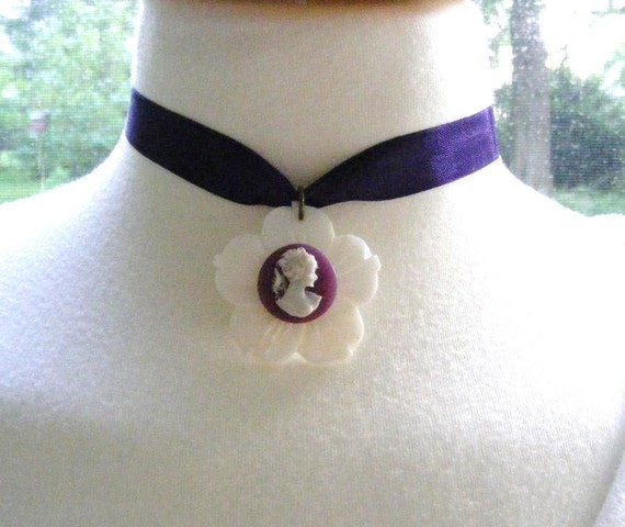Purple Ivory Cameo on Shell Flower with Eggplant by meiguidesigns