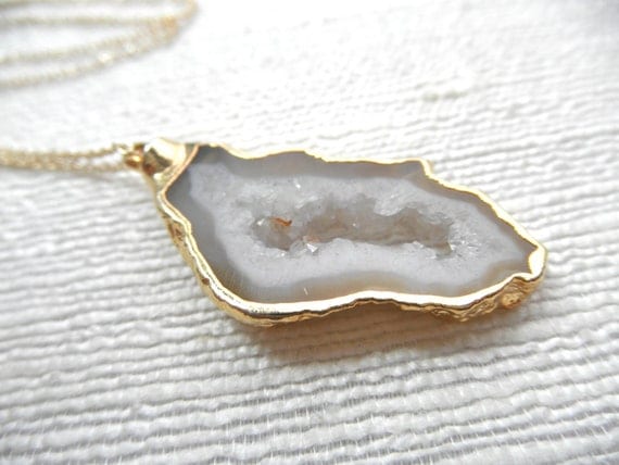 Gray white and brown agate necklace white necklace gold