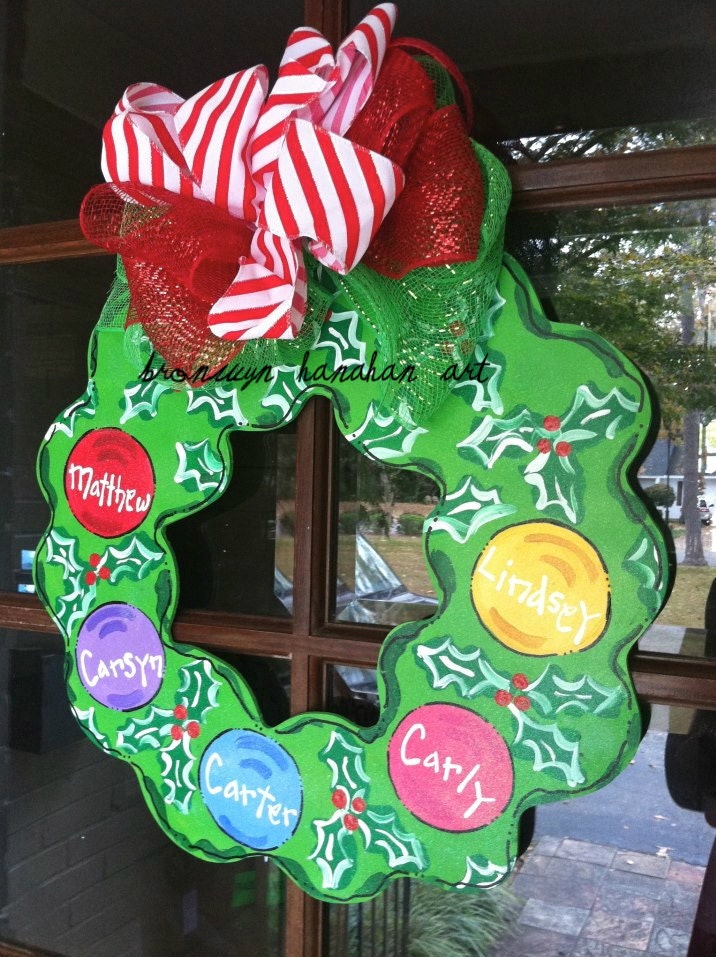 Personalized Christmas Wreath Door Hanger - Bronwyn Hanahan Art