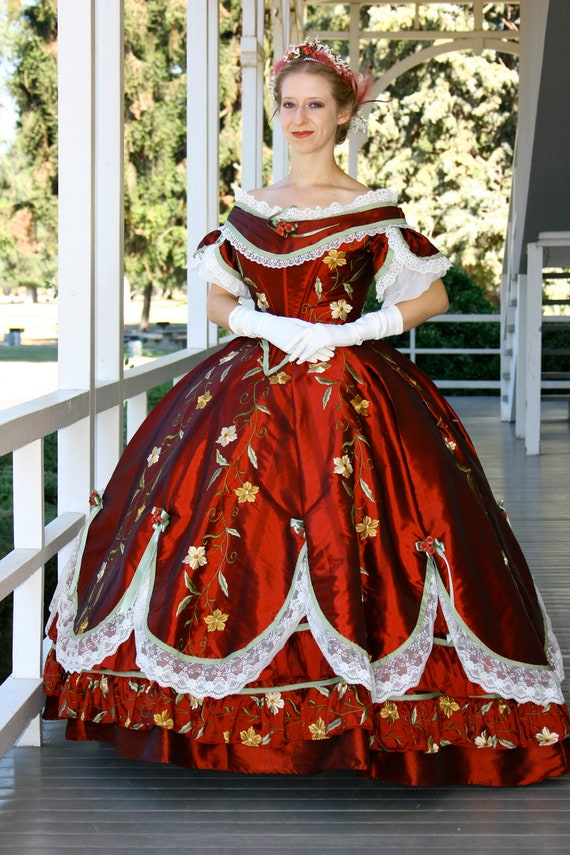 Items similar to Civil War Era Red Silk Ball Gown on Etsy