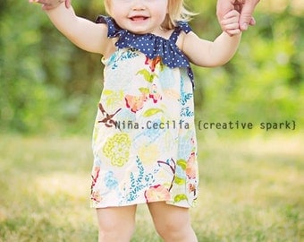 RETIREMENT SALE - Ruffled One Shoulder Hummingbird Dress - Baby Toddler Girl Designer Cotton Dress - Perfect for Summer
