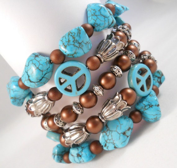 Turquoise Bracelet Peace Sign Jewelry for Teens by foreverandrea