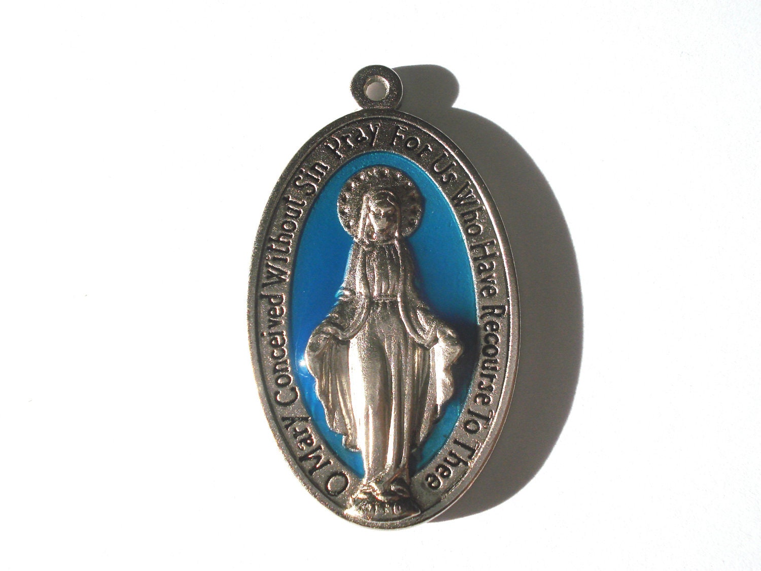 LARGE Miraculous Medal Blue Enamel Catholic Jewelry Supply