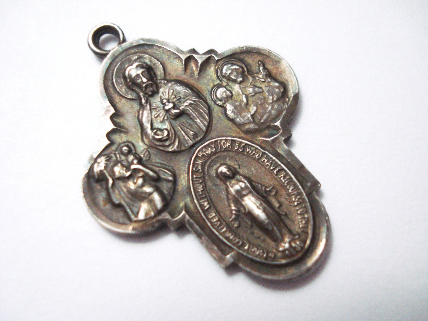 Sterling Silver 4 Way Catholic Medal Four Way Vintage