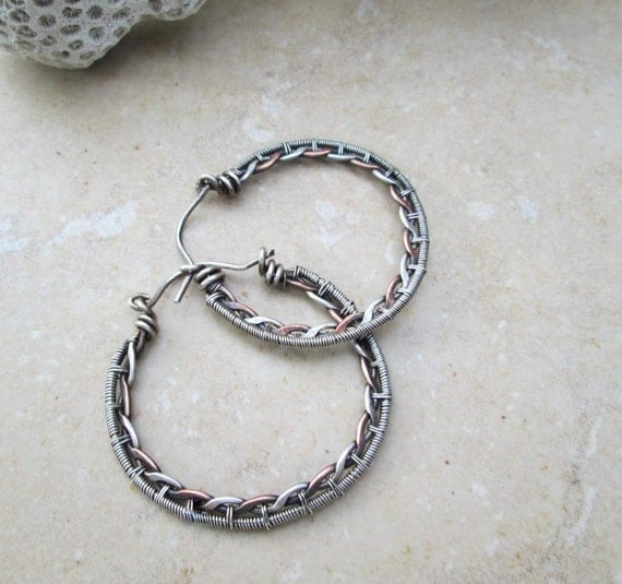 braided hoop earrings in mix metal