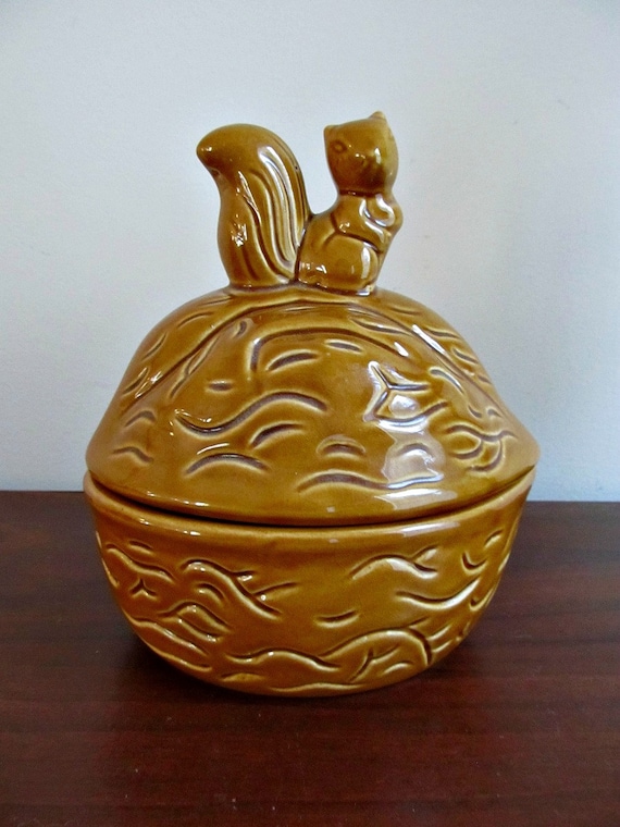 Vintage Brown Squirrel Nut Bowl or Candy Dish Ceramic