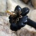 Hair Stick Hairpin Black Carved Stone Flower with Swarovski Crystals and Pearls - Reagan