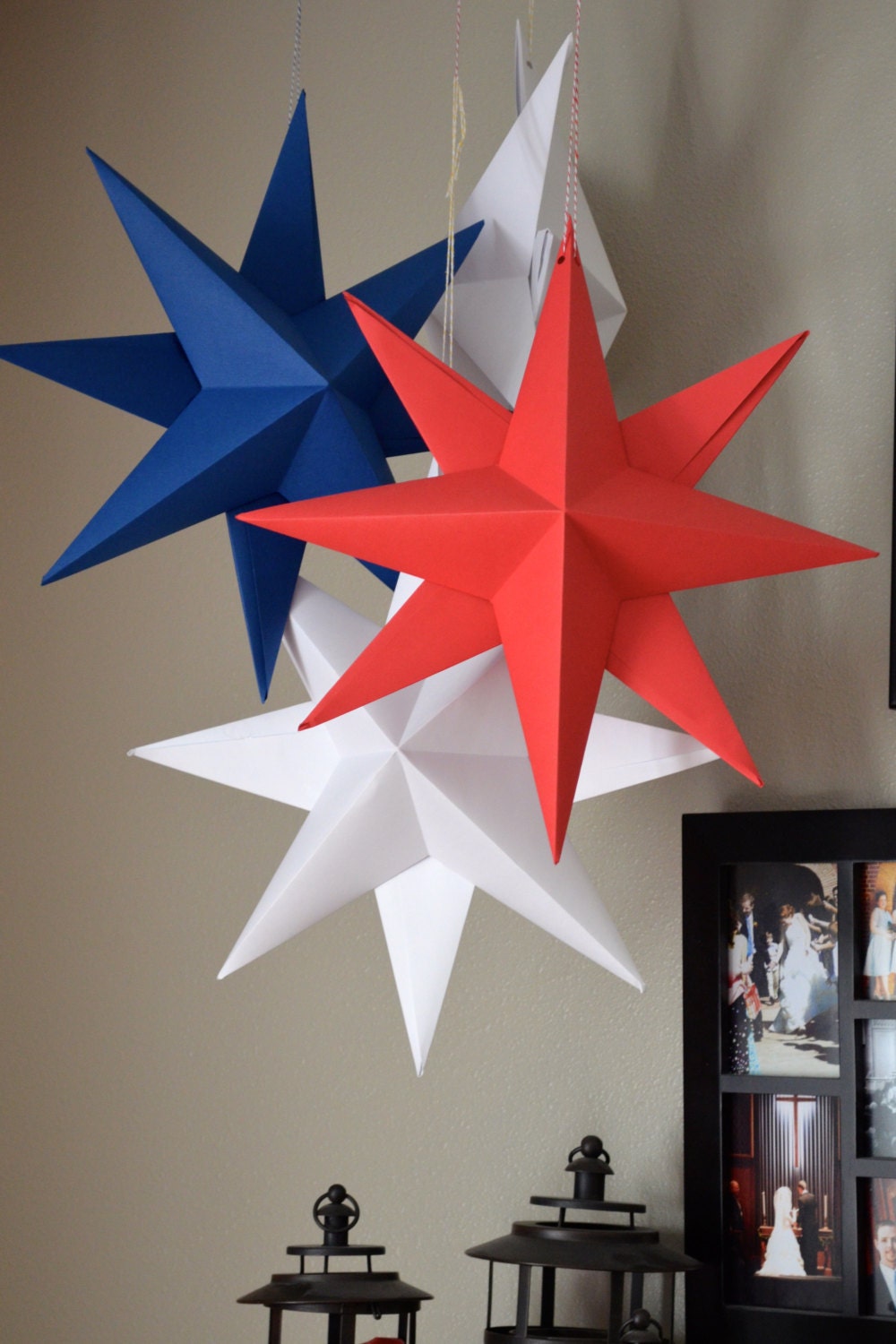 Hanging Paper Star large folded origami decoration in red