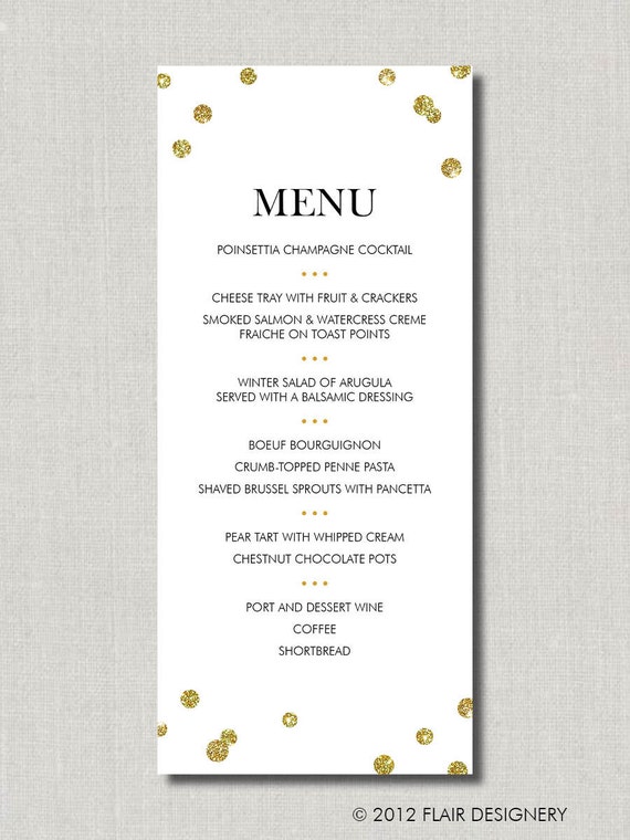 Glitz and Glam Menu - Set of 75 Custom Menus for Weddings, Events, Parties and More - by Flair Designery Il_570xn