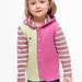 Children clothing - knitted girl's jacket hoodie in pink, light green and gray color OOAK