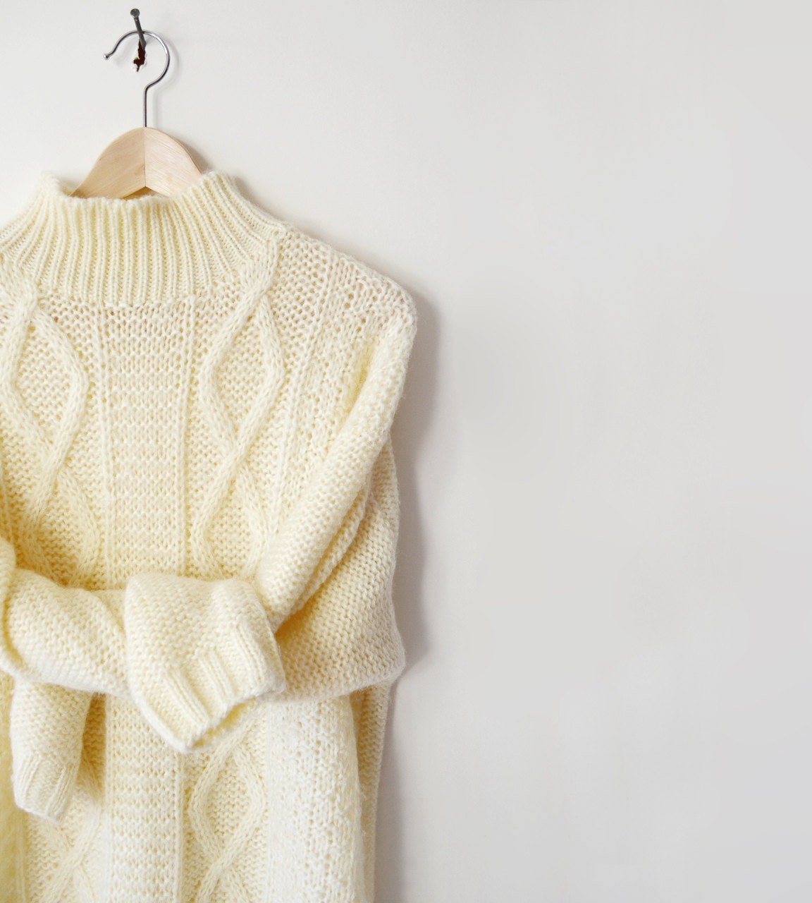 Vintage Oversized Cream Cable Knit Sweater Dress M