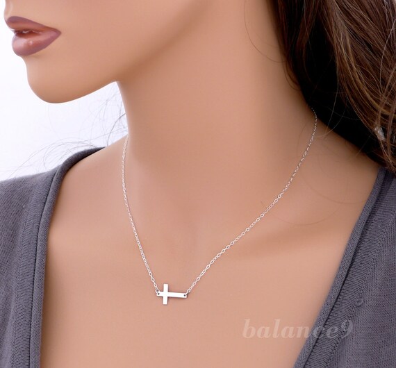 necklace Cross  Necklace, sideways cross charm  silver Sterling pendant charm sideways cross