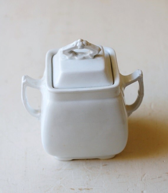 Early Antique White Ironstone Sugar Bowl Powell &