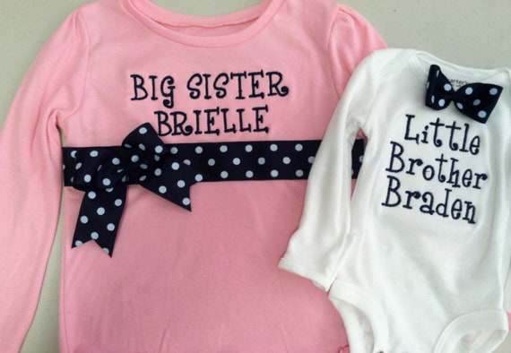 Navy And Pink Big Sisterlittle Brother Shirt Set-8690