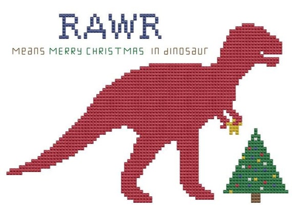 Items similar to Dinosaur for Merry Christmas cross stitch