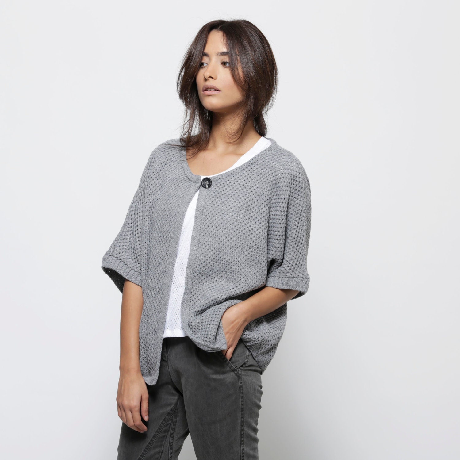 Light grey knitted kimono cardigan fall cardigan Women