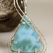 Aqua Larimar Triangular Wire Wrapped Pendant, Handmade In Sterling Silver