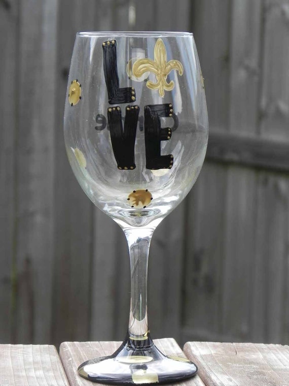 Louisiana Wine glass LOVE the Saints Wine glass Black and Gold Wineglass