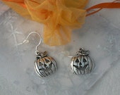 Happy Jack O Lantern Halloween Earrings Sterling Silver Hooks Carved Pumpkin Charm Simple Everyday Jewelry