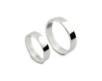 Custom Inner Fingerprint Ring - Sterling Silver Engraving Wedding Band set-non blackened,6mm,4mm