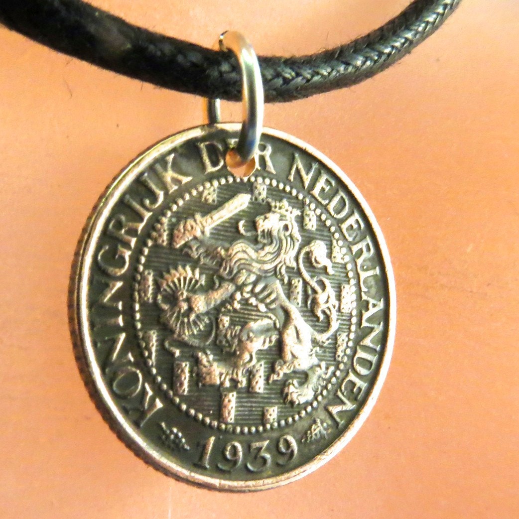 COIN NECKLACE NETHERLANDS jewelry. dutch pendant cent . art