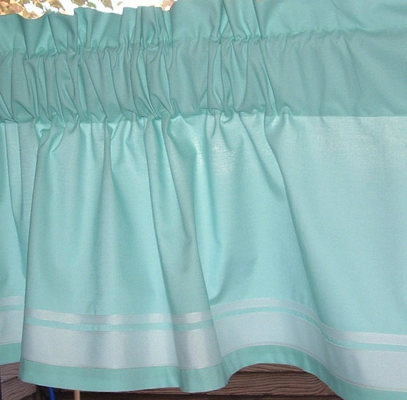 Items similar to Valance AQUA COTTON 40 x 16 with WHITE Grosgrain ...