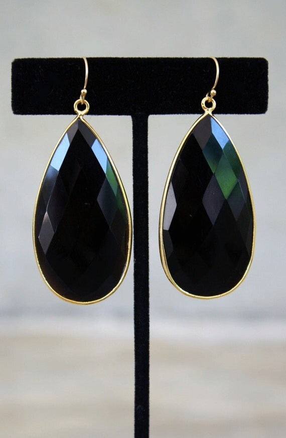 Items similar to Long Black Onyx Drop Earrings on Etsy