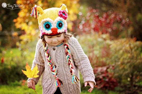 Girls Hat, Fuzzy Owl Hat, Baby, Toddler, Fall Winter Hat, Photo Prop