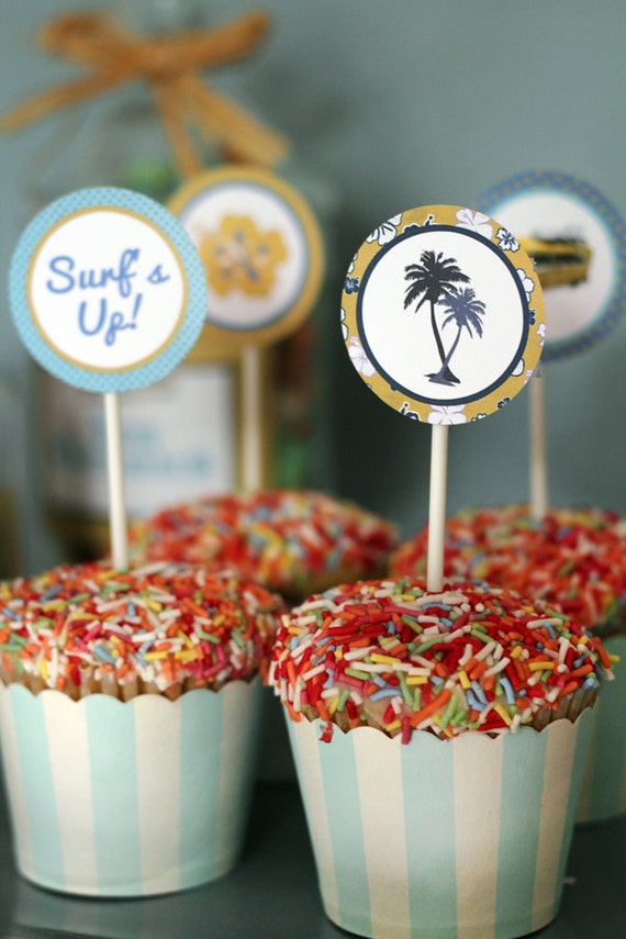 Vintage Surf Party Circles - INSTANT DOWNLOAD - Editable & Printable Birthday Decorations by Sassaby Parties Il_570xn