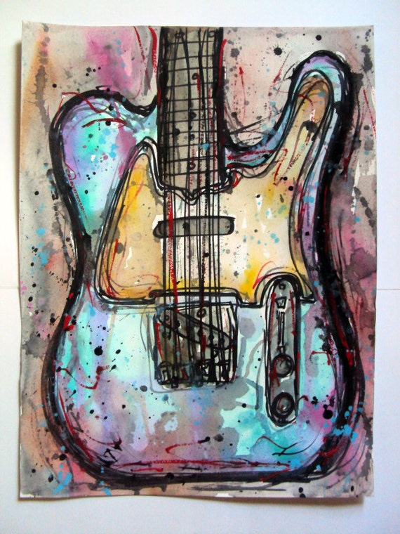 Fender Telecaster Electric Guitar Watercolor Painting