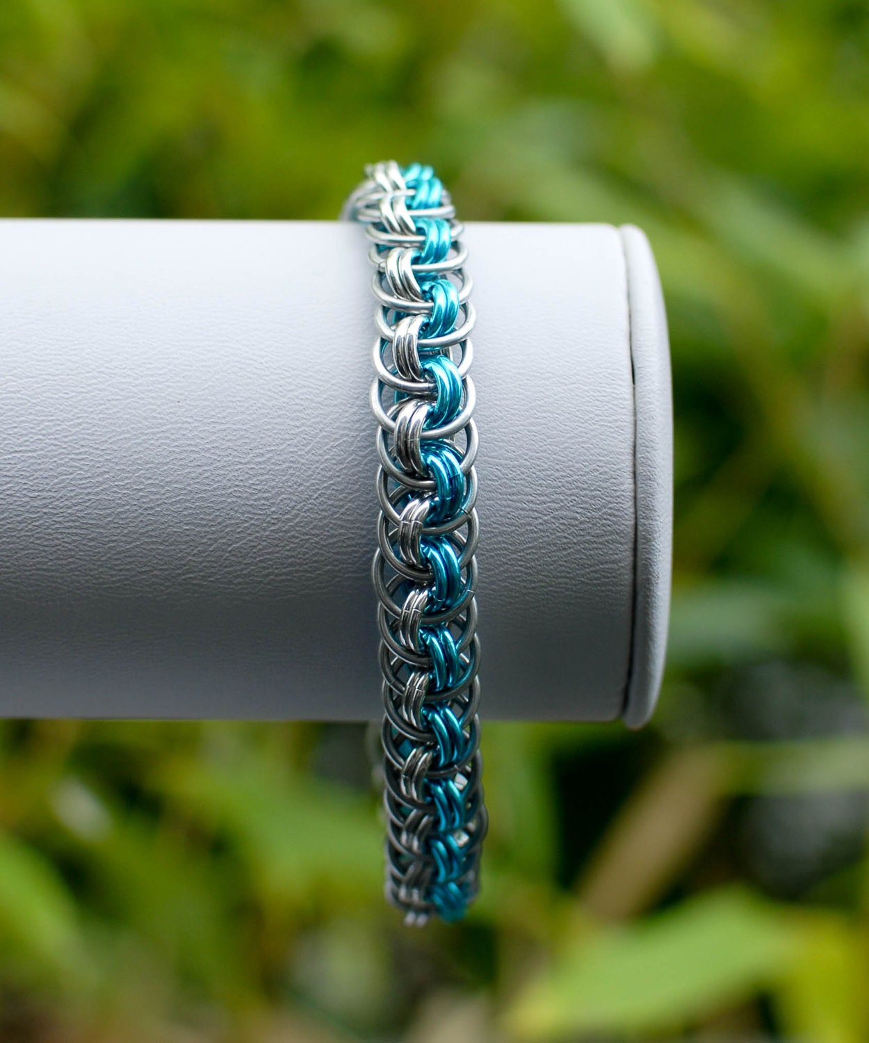 Silver and Turquoise Viper Basket Weave Bracelet Ready To