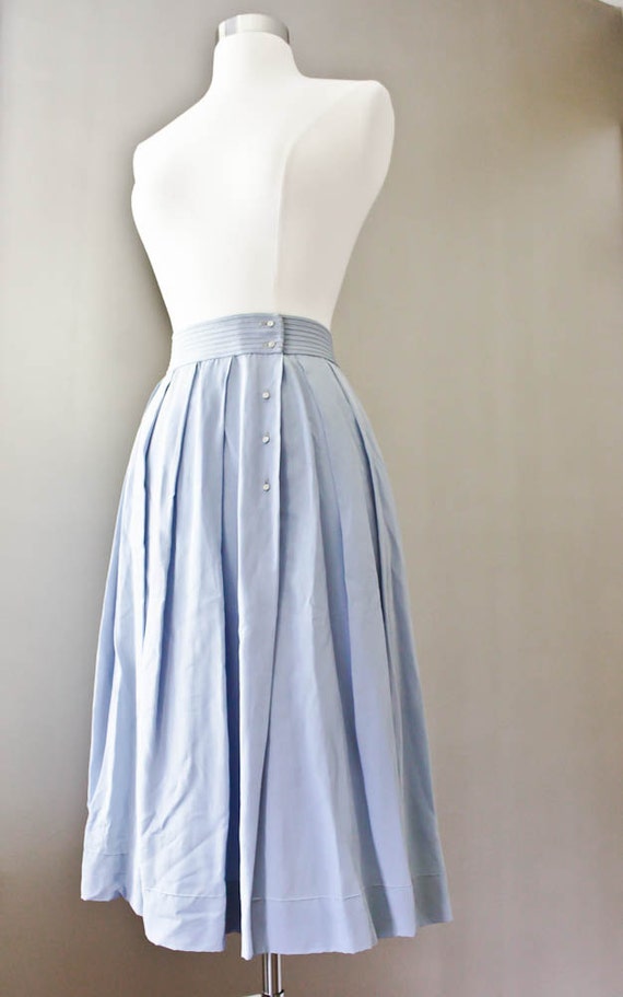 1950's Circle Skirt Blue Pleated Rhinestone Button