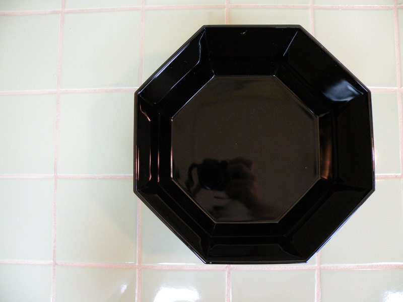 Bol/Saladier Arcoroc 'Octime' Noir Octogonal - Vintage Années 80 - Verre - Neuf Dans Son Emballage