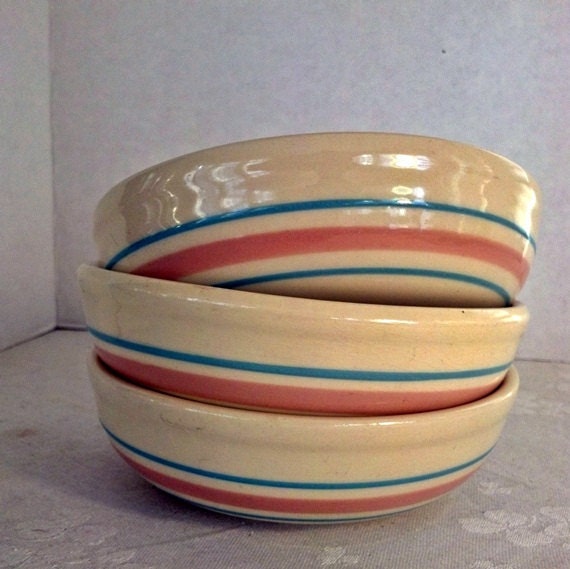 McCoy Pink and Blue Stripe Soup Bowls